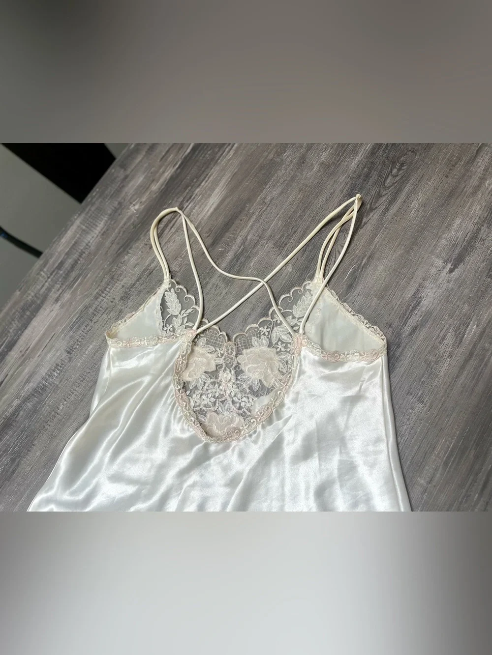 Ivory Vintage Satin Lace-Trim Chemise